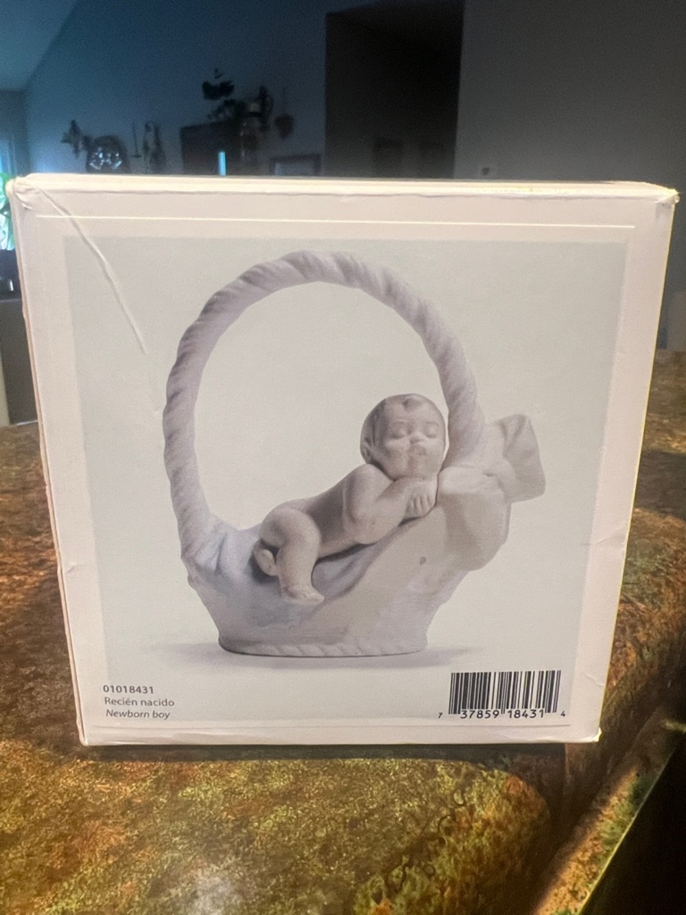 Newborn Boy Ceramic Basket Figurine - White